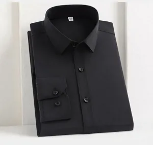 Detail of a folded black bamboo fiber stretch dress shirt for men's business wear