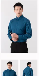 Detailed views showing front and back of men's non-iron long sleeve business shirt
