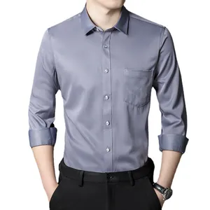 Men's slim fit grey stretch long sleeve business casual non-iron button-down shirt