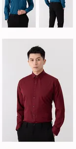 Detail shot of professional men's stretch non-iron burgundy business dress shirt.