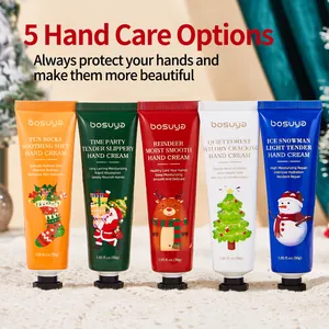 Set of 5 Bosuya Christmas themed hand cream tubes with festive designs for skin care