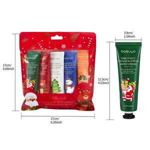 Bosuya Christmas hand cream set with five tubes and detailed size dimensions shown