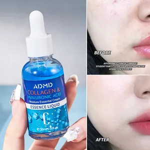 Collagen and Hyaluronic Acid facial essence liquid showing skin hydration before and after