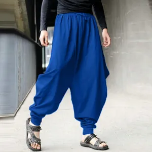 Lässig geschnittene Vintage-Haremshose für Herren in hellem Blau mit tiefem Schritt-Design