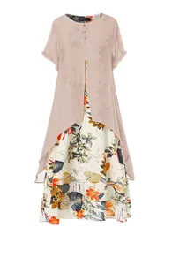 Vue de face robe femme vintage imprimé floral en coton et lin