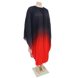 Detailed view of a plus size pleated dress featuring red gradient and batwing sleeves
