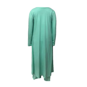 Detailed back view of a mint green ribbed three-piece loungewear outfit for women