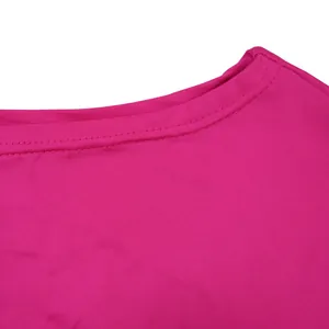 Macro view showing the high-quality double-stitched neckline of a magenta slim dress