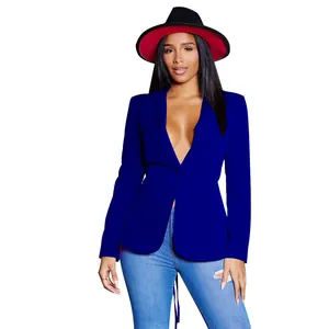 Elegante koningsblauwe blazer met V-hals, lange mouwen en getailleerde pasvorm dames.