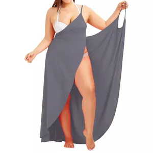 Elegant gray irregular sling wrap maxi dress for women with sexy beach style design