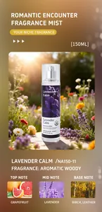 Detailed breakdown of 150ml lavender calm fragrance mist notes and aromatic woody scent