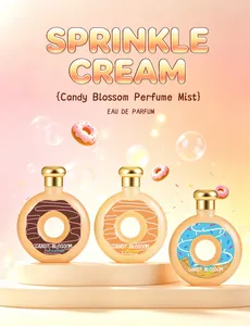 Trois flacons de brume de parfum en forme de donut avec bulles et vermicelles