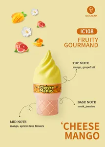 Dettaglio flacone di profumo a forma di gelato con note fruttate e gourmand