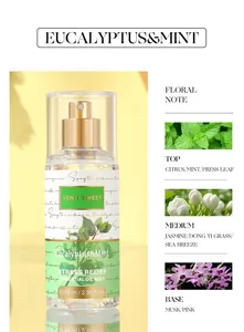 Detailed view of relaxing eucalyptus and mint essential oil mist scent profile