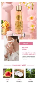 Détails des notes boisées du parfum Figuier 230ml incluant figue, coco et cèdre.