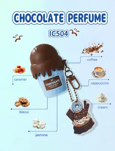 Vista dettagliata del profumo a forma di gelato con le note di cioccolato e caffè
