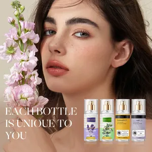 Relaxing essential oil body mist set with four unique scents featuring a floral and fresh mood.