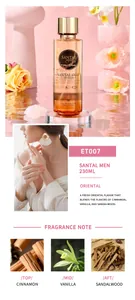 Vue détaillée du spray corporel Santal Men 230ml avec des notes de parfum orientales.