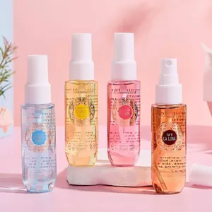 Set of four colorful alcohol-free hair and body fragrance mists in 40ml spray bottles