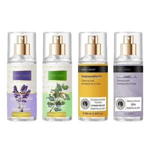 Set of four 88ml essential oil body mist sprays with gold nozzles in various scents