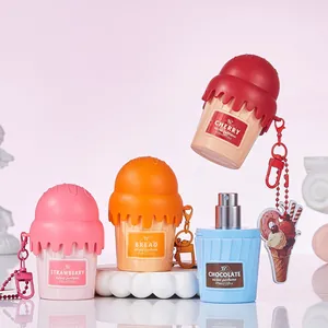 Set of four colorful ice cream shaped mini perfume body sprays with keychains 50ml