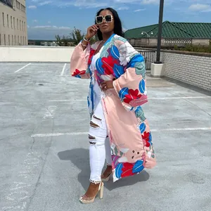 Vibrant leaf print kimono cardigan featuring loose long sleeves and a stylish casual fit