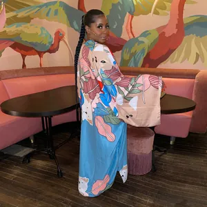 Vibrant floral print loose-fit long sleeve kimono coat for women, stylish autumn look