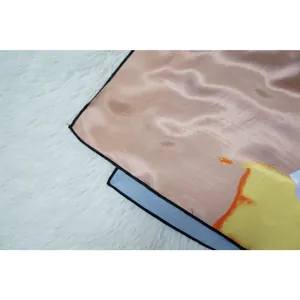 Close-up detail of the smooth satin fabric and printed hem of a women's kimono coat