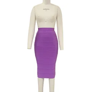 Elegant purple bandage midi skirt featuring a high waist and bodycon body-hugging design