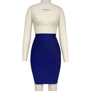 Detailed view of royal blue bodycon bandage skirt displayed on a professional mannequin.