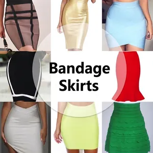 Women's Sexy Bandage Bodycon Mini Skirt High Waist Stretchy Ribbed Skirt Night Out Party Clubwear Slim Fit Bottoms Skirt