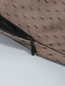 Close-up detail of invisible zipper on sexy bronze mesh lace tube top dress garment