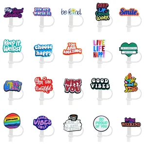 Cubiertas de Silicona para Pajitas con Frases Motivadoras Tapón Antipolvo de PVC Reutilizable para Pajitas de 8-10mm Accesorios Decorativos