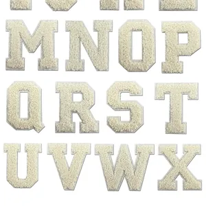 Cream white chenille alphabet letter patches for clothing decor and DIY fabric accessories