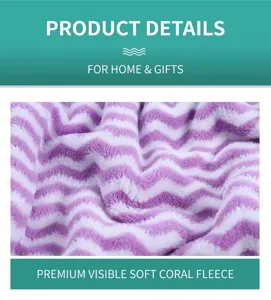 Close-up macro detail of soft purple and white zigzag patterned coral fleece towel fabric
