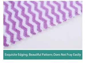 Close-up of microfiber towel showing purple zigzag pattern and durable edge finish.