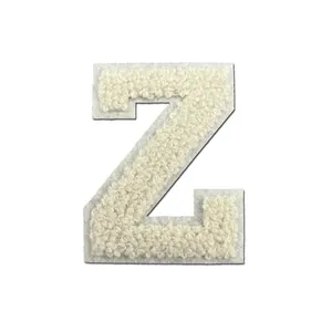 Chenille White Letter Patches Alphabet Towel Embroidered Iron On Applique For Clothing Jacket Hat Bag Shoes DIY Decoration