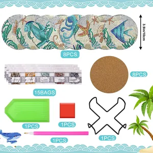 Complete DIY diamant schilderen onderzetter set oceaan thema met metalen houder