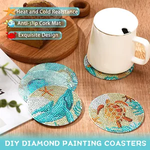 Detailweergave van DIY diamant schilderij onderzetters met zeedieren patronen