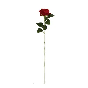 Single red velvet artificial rose stem for wedding and Valentine's Day decoration