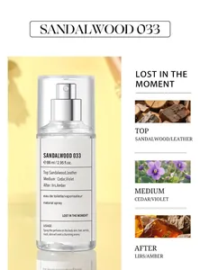 Detail view of 88ml unisex sandalwood perfume spray showing top, medium and base notes