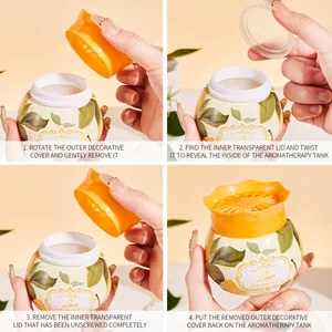 Four-step visual guide showing how to use the lemon scented aromatherapy air freshener jar