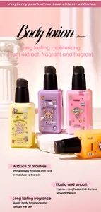 Detail view of FORMBO scented body lotion bottles showing moisturizing benefits.