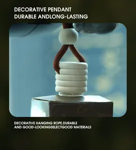 Close-up detail of car perfume diffuser showing durable hanging rope and wooden cap