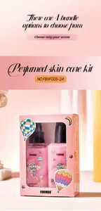 Detailed macro view of the FORMBO perfumed skin care kit in its pink gift box