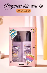 Detailed view of FORMBO Paradise Lost perfumed skin care kit in a pink gift box set