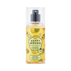 Bruma corporal Happy Melon sin alcohol 88ml con aloe y vitamina E en fondo blanco