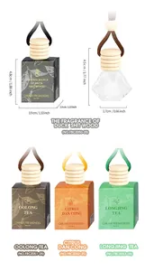 Car air freshener glass bottles with wooden caps and 8ml fragrance packaging detail