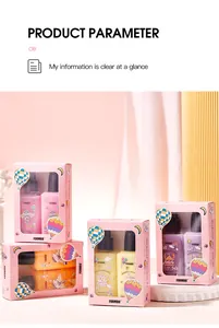 Close-up detail of FORMBO fragrance mist and body lotion gift sets in various colors