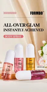 Close-up of FORMBO alcohol-free body spray bottles in various sweet scents